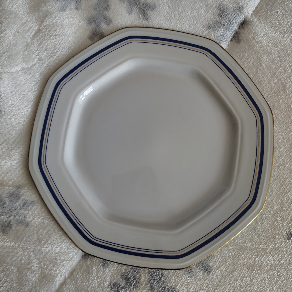 Tognana Porcellana d'Italia Elegant White, Blue and Gold Trim Salad Plates 8.